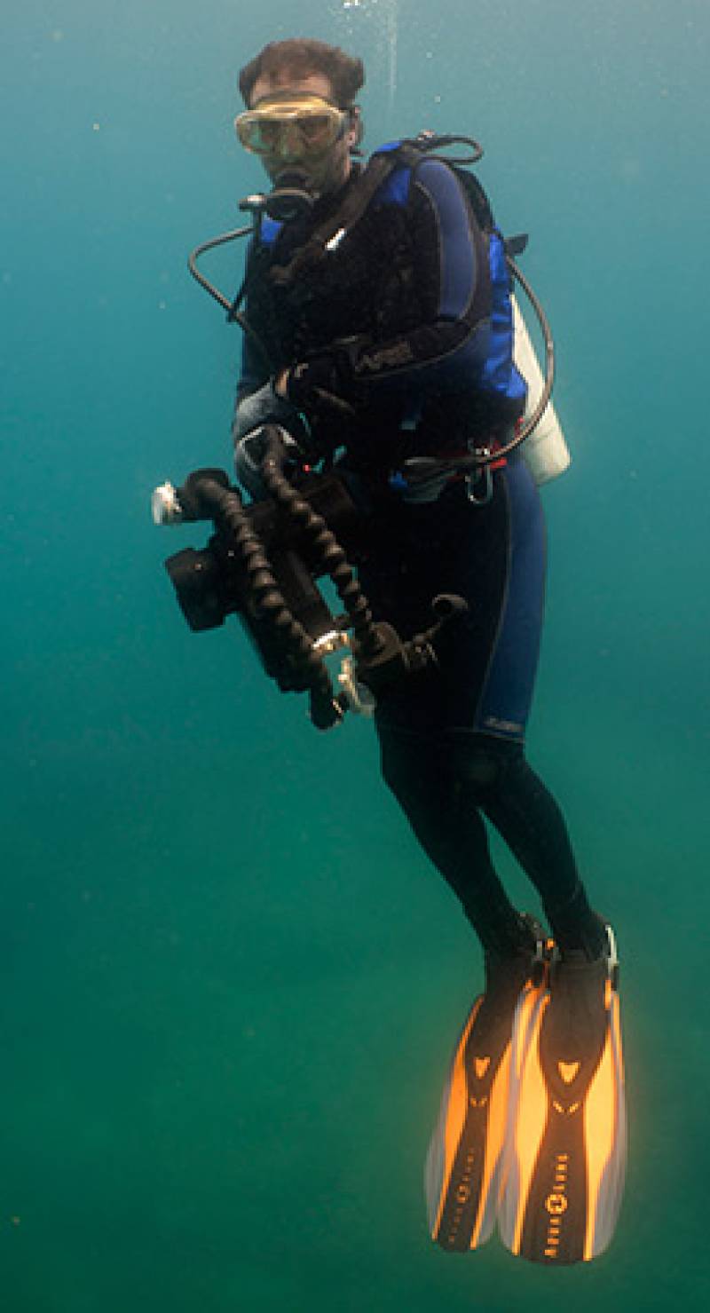 Cameraman Bill, our only real marine biologist, on location in Oman. &copy; Jonathan Bird’s Blue World TV