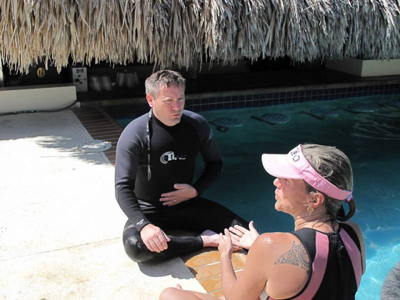 Karol teaches Jonathan to breathe correctly. &copy; Jonathan Bird’s Blue World TV